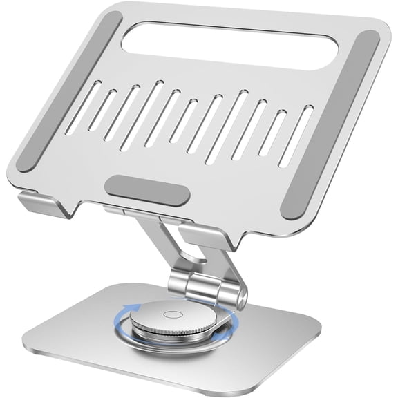 Tablet Stand for Desk, 360 Rotating iPad Stand, Aluminum Adjustable & Foldable iPad Holder, Compatible for iPad Pro Air Mini Surface Pro Samsung Galaxy Tabs Kindle, 4-12.9 inch, Silver