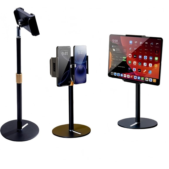 Tablet Stand for Desk, Height Adjustable 9.84-20" iPad Stand Holder with Dual Device Support, Heavy Duty Metal Base 360 Rotation Portable Monitor Stand for iPad Pro Samsung Tab Kindle Phone