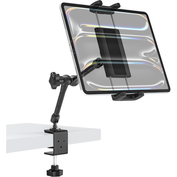 Tablet Stand for Desktop, 360? Rotating iPad Holder - Multi-Angle Adjustable & Foldable Desk Mount, Compatible with 4-15.6'' iPad Pro/Air/Mini, iPhones, Galaxy Z, E-Book