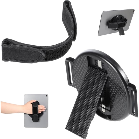 Tablet Stand with Hand Strap 360 Degree Rotating Sticky Tablet Stand Fastening Handle Grip with Adhesive Patch Multi-Angle Adjustable Universal Tablets Hand Strap Holder for All 7-11" Tablets