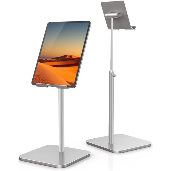 Tablet Stand Height Angle Adjustable, Eye-Level Desktop iPad Stands Tablet Holder for Home Office, Cradle Dock for iPad Pro 12.9, Air Mini 4, Kindle, E-Reader, Nexus, iPhone (4-13'') Silver