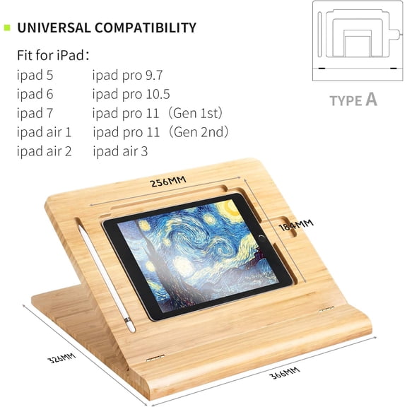 Tablet Stand Holder Adjustable Foldable,Multi-Angle Bamboo Wooden Organizer Desktop Holder for iPad,Stable for Drawing,Watching,Typing (Support Multiple Devices)