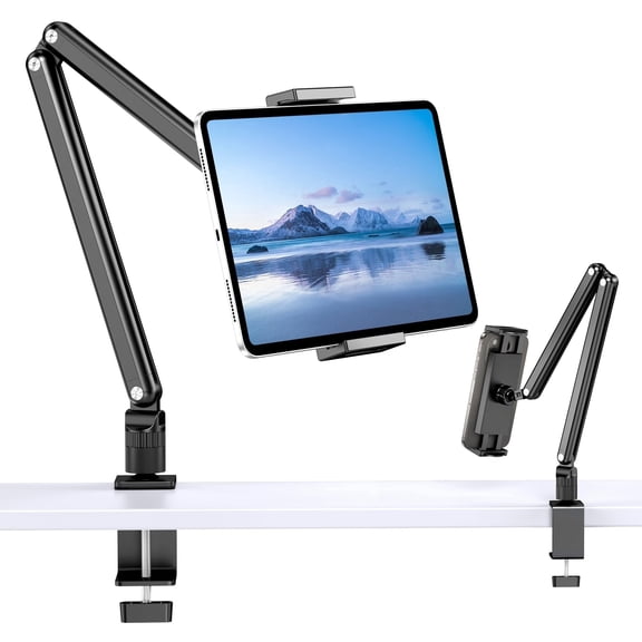 Tablet Stand Holder, Aluminum iPad Desk Mount Bracket, Tablet Arm Mount Holder with 360°Rotating Metal Base, Fits for iPad Air Pro Mini, Phones, Samsung Galaxy, Kindle, All 4.7-13 Inch Devices