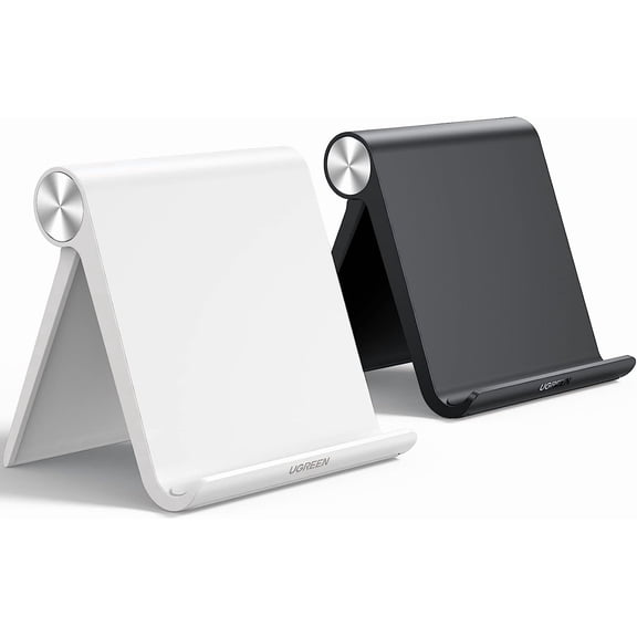 Tablet Stand Holder for Desk 2 Pack Stand Compatible with iPad 10.2 11 Inch 9.7 Pro Mini 6 5 4 3, Desktop Portable Phone Holder Adjustable Home Office Accessories, Black and White