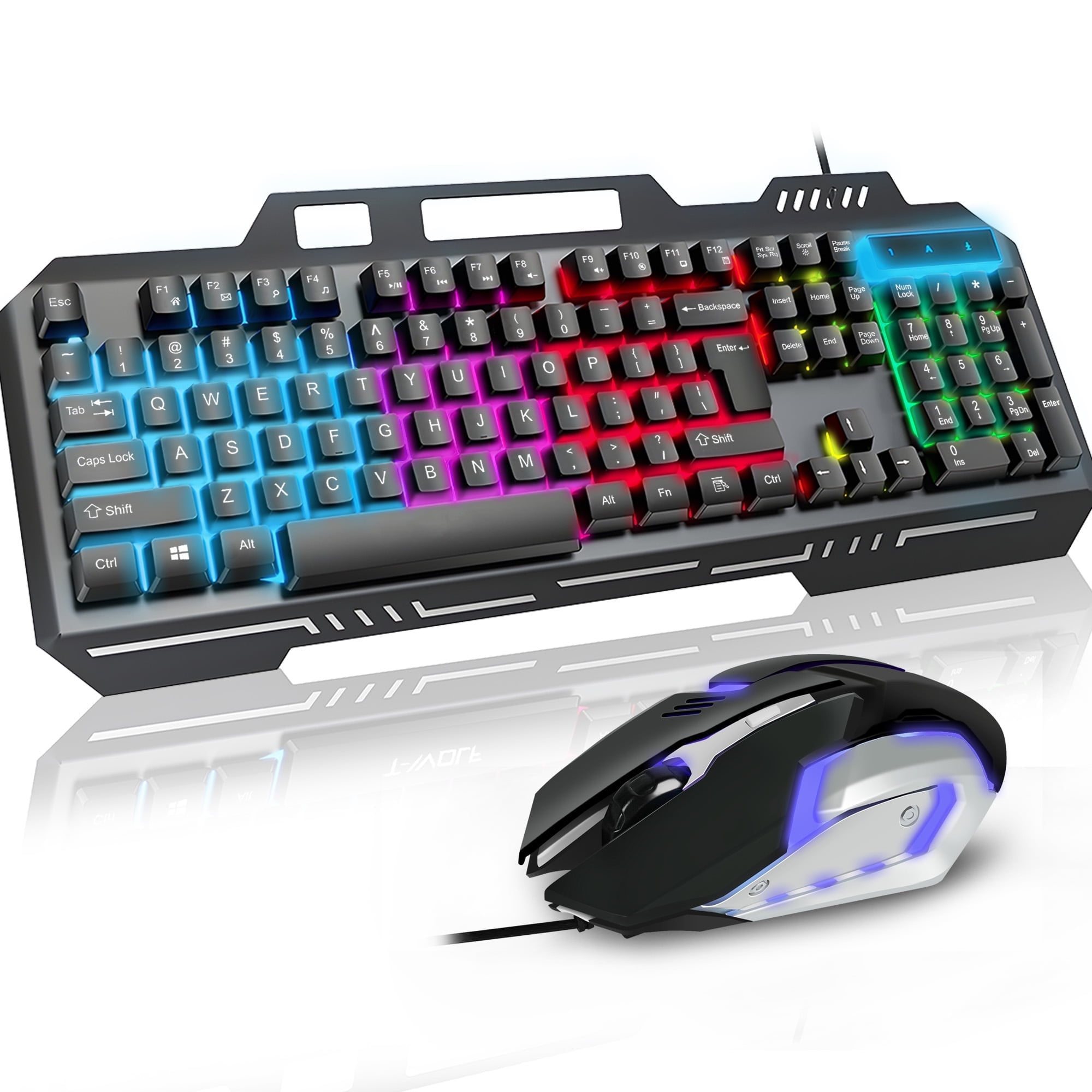 CMYBabee Gaming Keyboard and Mouse, 104 Keys Wired Mouse and Keyboard Combo, Metal Panel & Waterproof RGB Keyboard, for Mac Xbox PC Gamer, Black