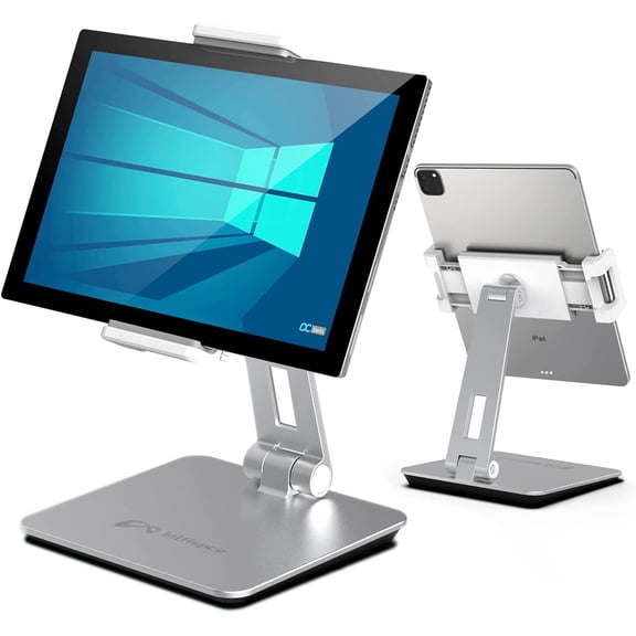 Tablet Stand Holder, Heavy Aluminum Alloy Multi-Angle Foldable iPad Holder Stand for 4.7''- 13'' Screen Surface Pro Series, iPad Series, Pro, Mini, Air, Samsung Galaxy Tabs and More (Silver)