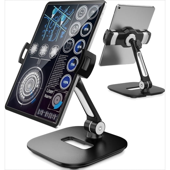 Tablet Stand Holder, Stylish Aluminum iPad Stands, Foldable 360 Swivel Table Stand Holder fits 4-11" Tablets/Smartphones
