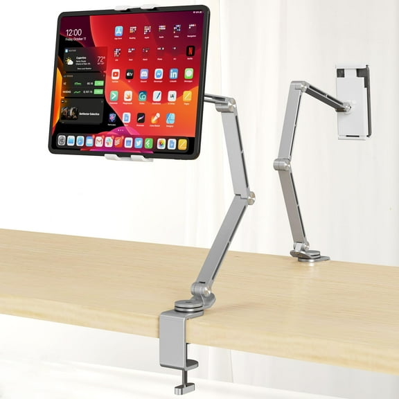Tablet Stand Holder, Tablet Desk Mount, Adjustable Foldable Tablet Arm Mount with 360°Rotate Base, Phone Holder Tablet Stand for Desk and Bed, Compatible with iPad, Phones or Other 4-15.6" Device