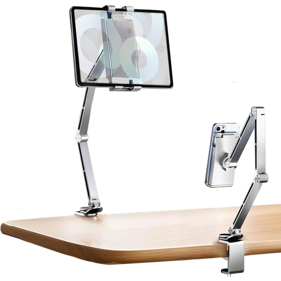 Tablet Stand Holder for Desk Aluminum Alloy Ipad Desk Mount Monitor with 360Rotate Base, Adjustable Foldable Tablet Arm