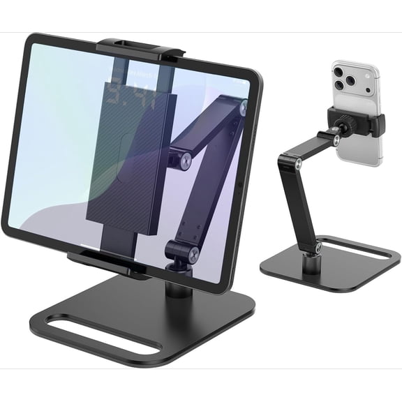 Tablet Stand Holder for iPad, Portable Monitor Stand Holder 15.6'',17.3'', Aluminum Alloy Foldable Arm Mount with 360 Swivel Desk Mount