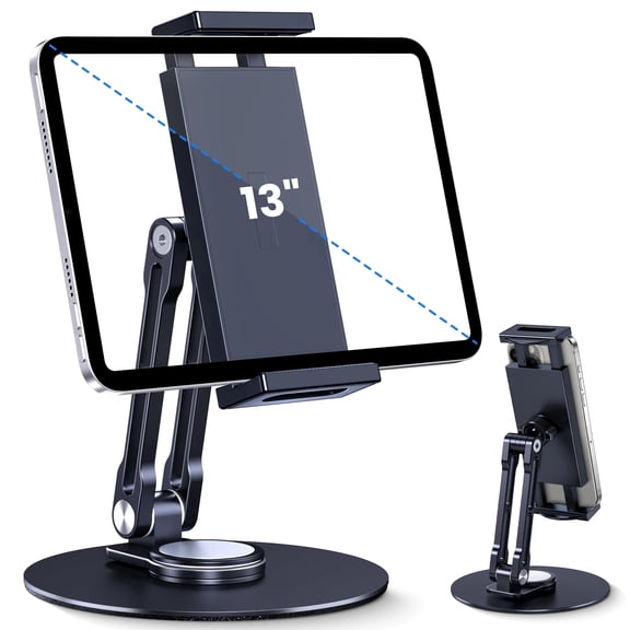 Tablet Stand Holder for iPad, Adjustable with 360 Rotating Base for Desk, Aluminum Swivel Tablet Stand Compatible with iPad Air, Mini, 10.2,9.7, Pro 11/13 and More