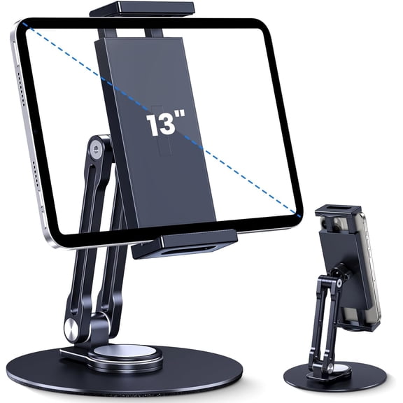 Tablet Stand Holder for iPad, Adjustable with 360 Rotating Base for Desk, Swivel Tablet Stand Compatible with iPad Air, Mini, 10.2,9.7, Pro 11/13 and