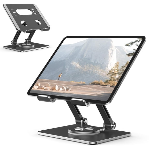 Tablet Stand Holder with Thickened 360°Rotating Base Dual Rod Adjustable Aluminum Stand