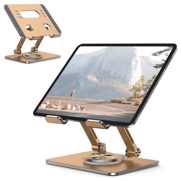 Tablet Stand Holder with Thickened 360°Rotating Base Dual Rod Adjustable Aluminum Stand