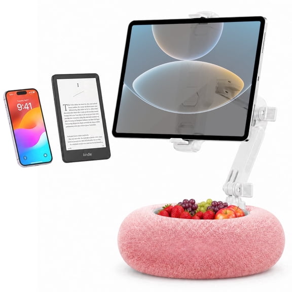 Tablet Pillow Stand, Adjustable Plush iPad Stand for 4"-11" Devices, 360° Rotatable Soft Pillow Holder for Bed Sofa, Pink