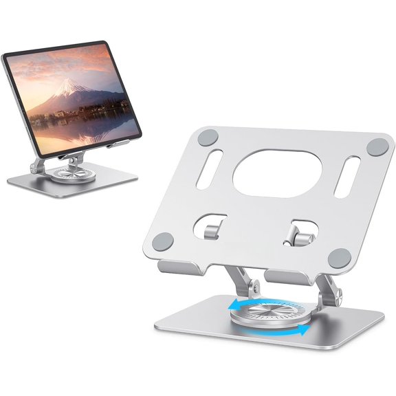 Tablet Stand, Swivel Ipad Stand with 360 Rotating Base, Adjustable Tablet Holder for Drawing, Compatible with iPad Pro/Air/Mini and ()