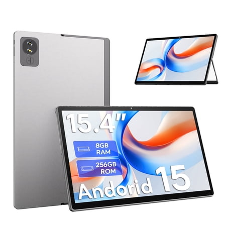 Golzer Android 15 Tablet, 15.4" Large Tablet 4GB RAM 128GB ROM, 8-Core MTK G99, 1080P IPS FHD Display, 10000mAh Battery, 5+13MP Dual Camera, Wifi 5, BT 5.0, with Screen Protector, Stand