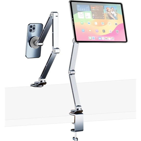 Tablet Stand for Desk  Alloy Phone iPad Desk Holder Overhead Arm Mount with 360?Rotate Base for Magsafe//Android/iPad ( )