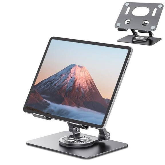Tablet Stand for Desk, KEXIN Aluminum Adjustable Universal Tablet Holder - Compatible with iPad, 360°Swivel Base, Black
