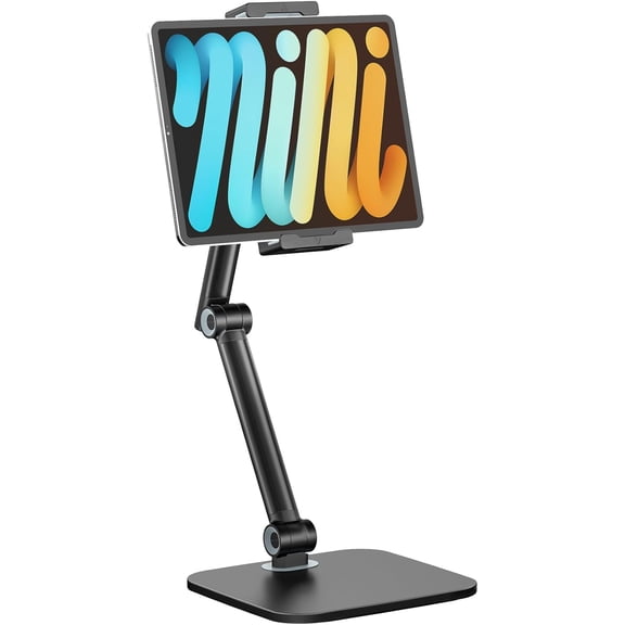 Tablet Stand for iPad, Phone Stand Holder with Heavy-Duty Base for Desk, Multi-Angle Adjustable Foldable Tablet Holder Compatible with 4.7-12.9 Devices - iPhone, Kindle, Galaxy Tab, Black