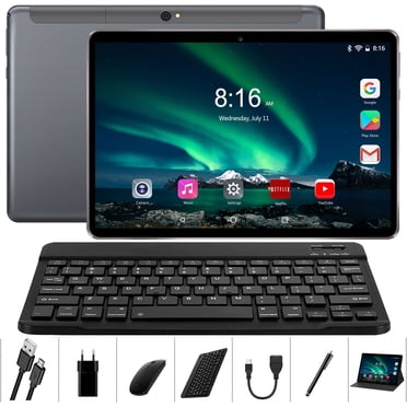 Tablet TOSCIDO 10 inch, 64GB Storage 4GB RAM, Octa-Core 1.6GHz Processor, Android 10, 5000mAh, Type C, GPS/WiFi/Bluetooth4.2, Keyboard/Mouse/Tablet Cover Include, Gray