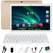 Tablet TOSCIDO 10 inch, 64GB Storage 4GB RAM, Octa-Core 1.6GHz Processor, Android 10, 5000mAh, Type C, GPS/WiFi/Bluetooth4.2, Keyboard/Mouse/Tablet Cover Include, Gold