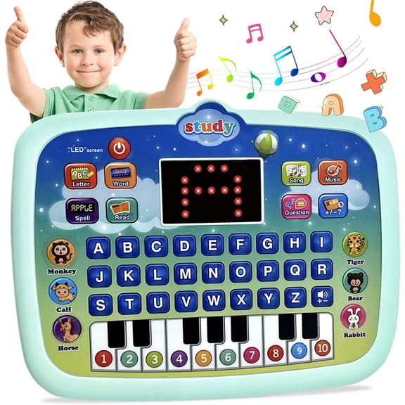Tablet Toy Toddler Learning Pad with LED Screen Teach,Educational Learning Toys with Light and Music Electronic Toy Christmas Birthday Gift for Toddlers 1 2 3 Years Old Girls Boys