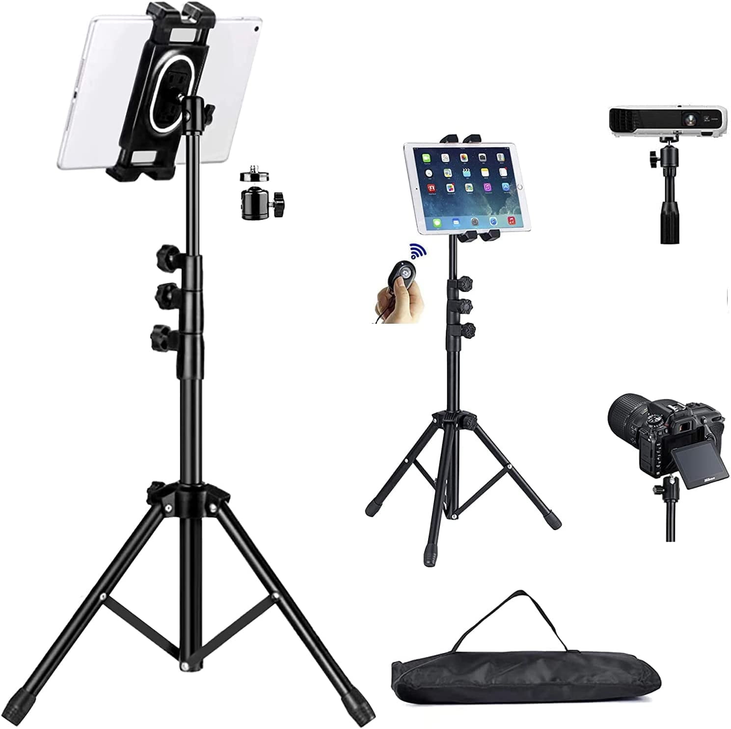 Tablet Tripod for iPad Floor Stand,iPad Pro Tripod Mount for Video Recording,iPhone Holder Stand w. Remote Aluminum 360 Rotating Adjustable 68" Tall Tripod for iPhone 13 Pro Max/Projector/Camera