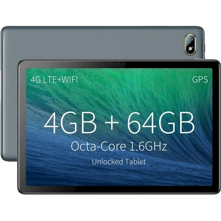 Tablet, Unlocked Android Tablet 4GB RAM 64GB ROM 128GB Expandable Octa-Core Processor 1280x800 HD Touch Screen with SIM Card Slot GPS WiFi Bluetooth 5000mAh Battery Dual Camera Gray