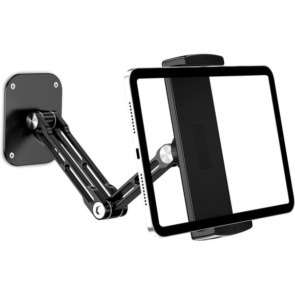 Tablet Wall Mount Holder, Aluminium Extendable iPad with 360Rotating Base Adjustable and Foldable for Pro Air Mini, Galaxy Tab, All 4.7-13" Phones Tablets