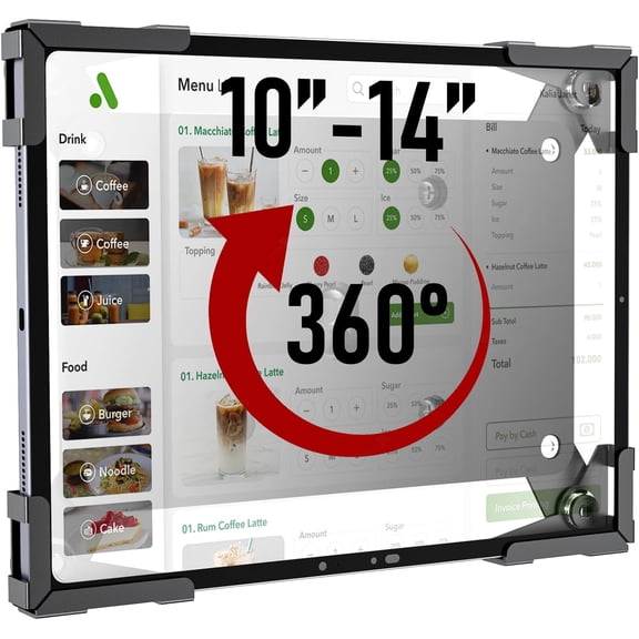 Tablet Wall Mount, Metal Enclosure iPad Holder for Retail POS Kiosk, Smart Home, Anti-Theft Low Profile VESA 75x75 Stand, Portrait or Landscape, Fits 10-14 Inch iPad Pro Air Galaxy Tab, Black