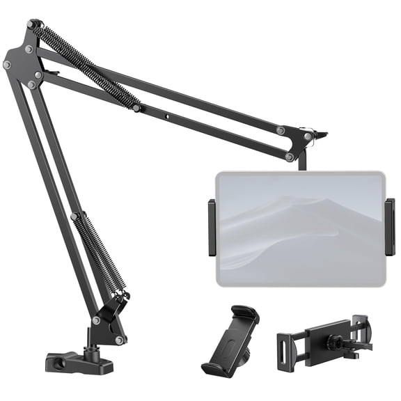 Tablet and Phone Overhead Mount Stand 4-13" Devices Dual Clamps