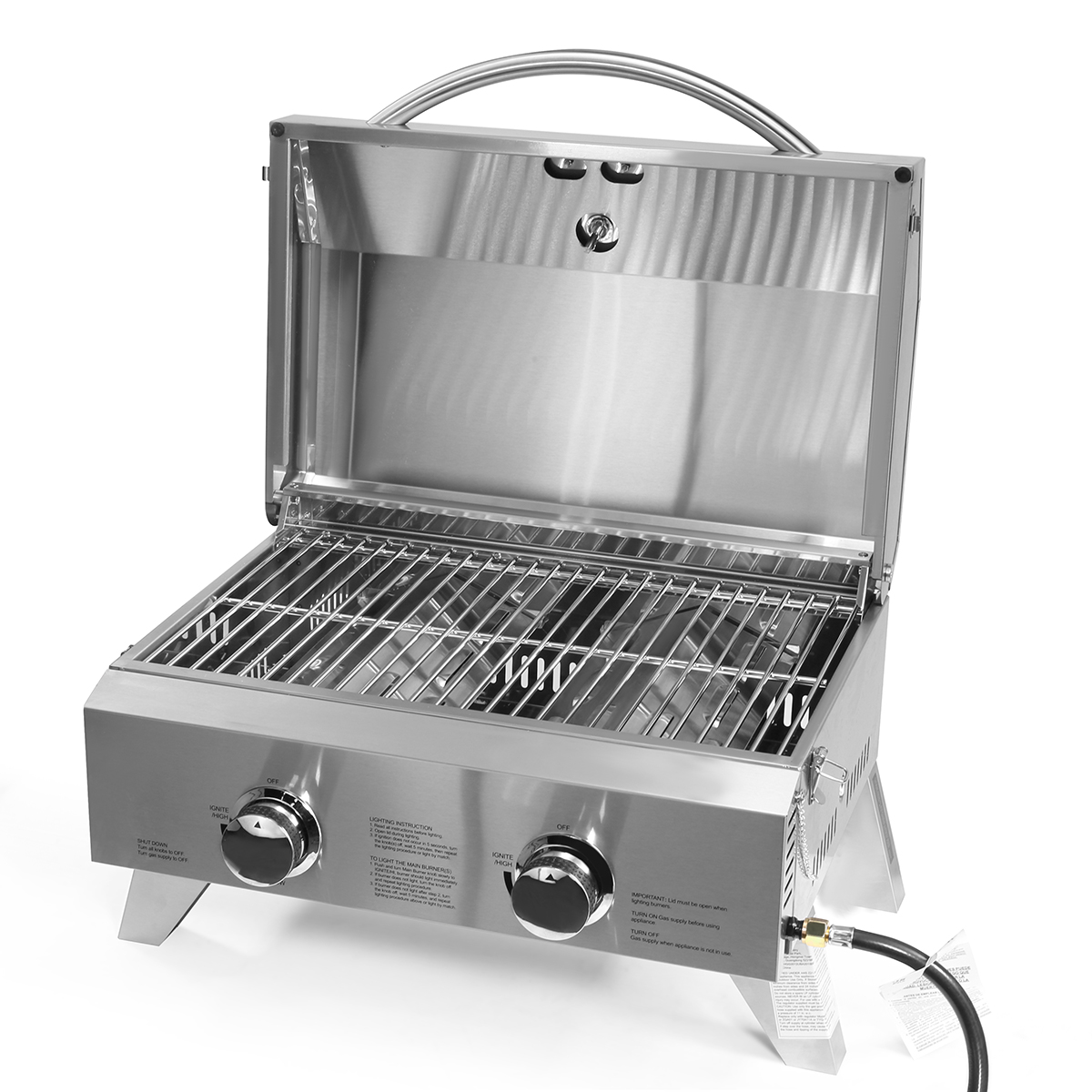 Tabletop 20,000 BTU, 2 Burner Grill Portable BBQ Table Top Propane Gas Grill With Foldable Legs, Stainless Steel - image 1 of 4