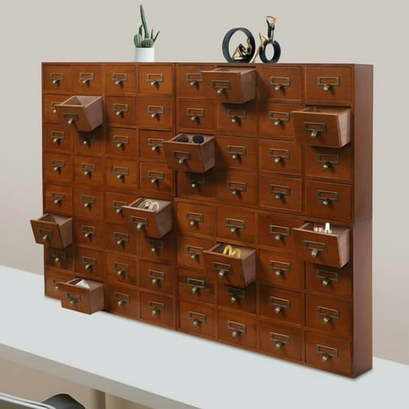 Tabletop 64-Drawer Storage Cabinet, Brown, 4 PCS Vintage Pine Wood Furniture for Home