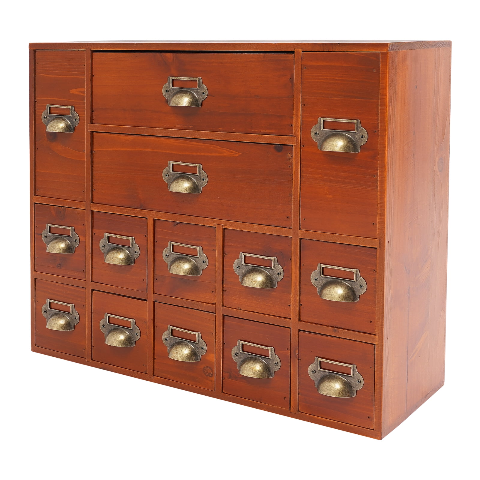 Tabletop Apothecary Cabinet, Wooden Drawers Storage Cabinet Storage Cabinet w/ 14 Drawers Drawer Organizer Storage Box for Desktop Organizer (Old Brown Color)