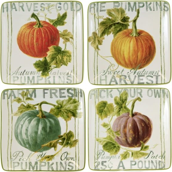 Tabletop Autumn Harvest Canape Plate Set Ceramic Thanksgiving Fall St/4 37250