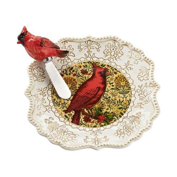 Tabletop Bird Plate And Spreader Set Ceramic Cardinal Christmas 4048225