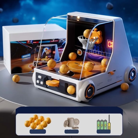 Tabletop Basketball Game,Mini Basketball Game,Mini Desktop Basketball Shooting Game,Tabletop Arcade Toy with Lights, Music,Auto Scoring & Coin Activation,Battery Toy Gift(White)