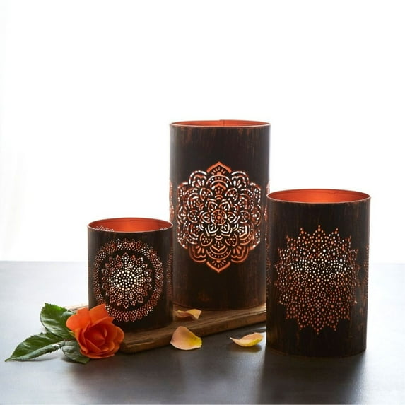 Tabletop Black Mandala Decorative Lantern Set