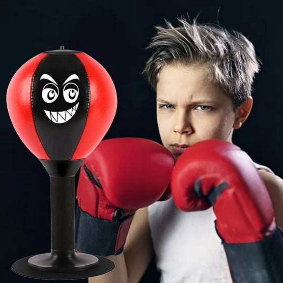 Tabletop Boxing Speed Bag with Suction Cup Base, Desktop Punching Ball, ABS Stainless Steel Foam, 37cm Height, Pump Included