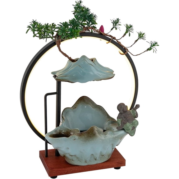 Tabletop Buddha Water Fountain with Light Indoor Water Fall Fountain Zen Water Fountain for Meditation with Pump Feng Shui Decor for Living Room Office Bedroom Study Room