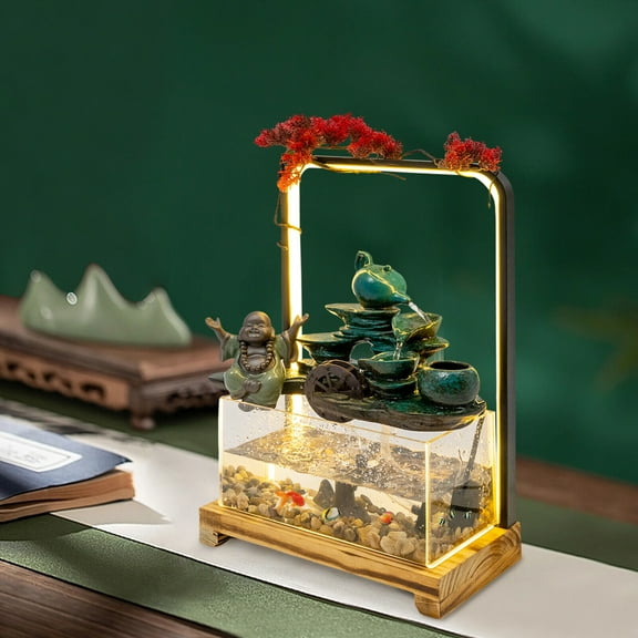 Tabletop Buddha Water Fountains ndoor Water Fall with LED Light Feng Shui Decor