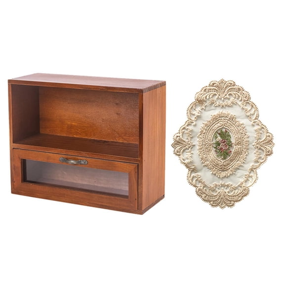 Tabletop Cabinet Storage Cabinet Jewelry Holder in a Rustic Wood Finish for Vanity Bedroom and Collectibles