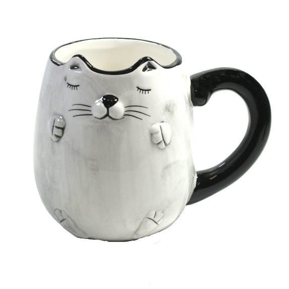 Tabletop Cat Bas-Relief Mug Ceramic Kitty Beverage Em53824 White