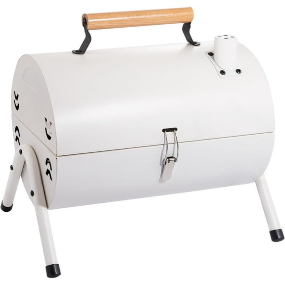 Tabletop Charcoal BBQ Grill,Portable Charcoal Grill,Small Folding Tabletop Grill for Outdoor Cooking Camping,Picnics,Backyard,Balcony-White,2 Carbon Tank,2 Baking Net,1 Baking Pan