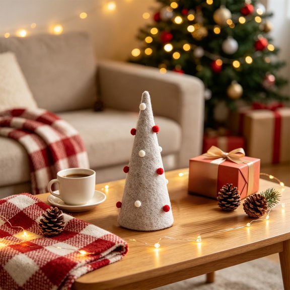 Tabletop Christmas Tree 12 Inch Freestanding Mini Xmas Tree with Pom Pom Accents for Desktop Mantel Shelf Holiday Indoor Home Party Ornament
