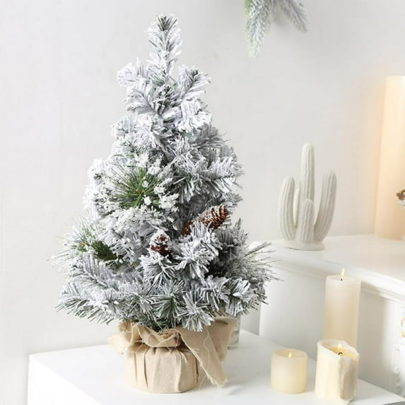 Tabletop Christmas Tree, 16 Inch Mini Snow Flocked Pine cone Artificial Christmas Tree for Table Top Desk Classic Series Holiday Decoration