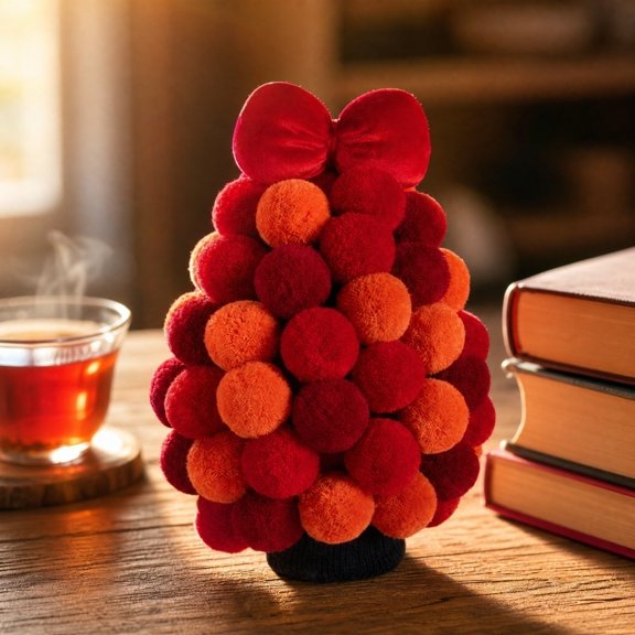 Tabletop Christmas Tree 16 Inch Small Christmas Tree Mini Christmas Tree Artificial Christmas Tree Festive Pom Christmas Tree Decor for Home Office Shelf Mantel Red and Orange