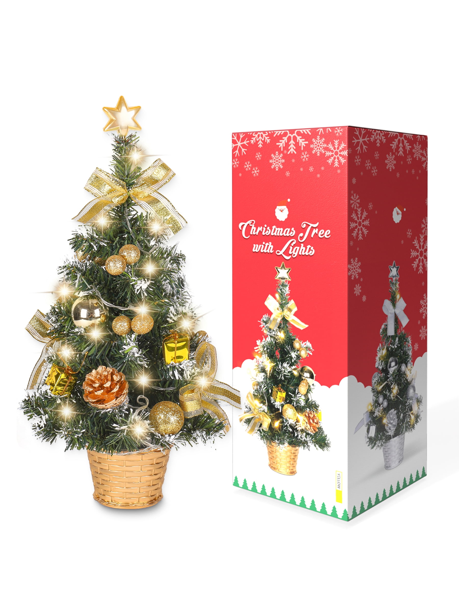 String Light Small Base Adarl 18 inch Tabletop Mini Christmas Tree with LED String Lights ...