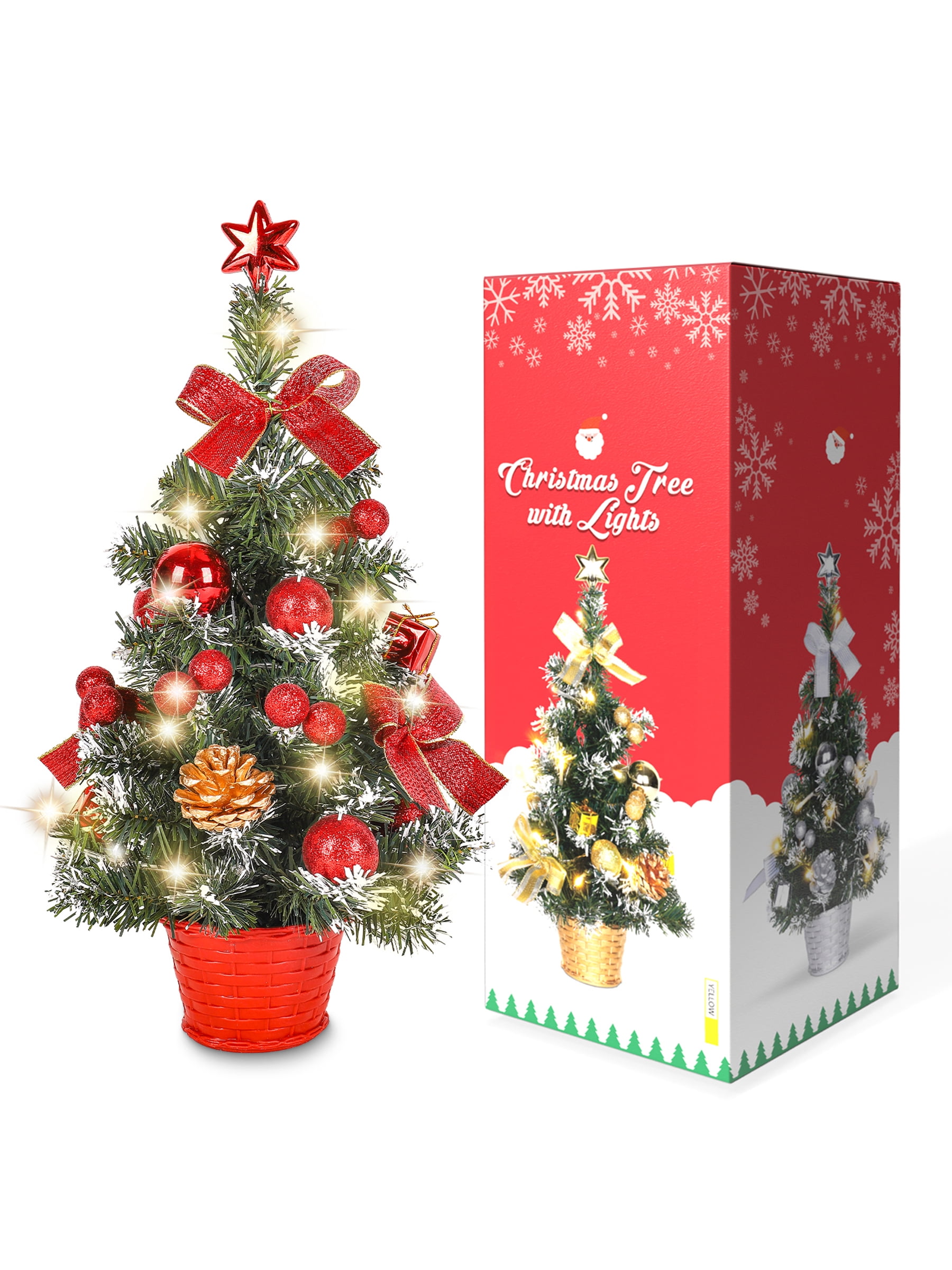 Adarl 18 inch Tabletop Mini Christmas Tree with LED String Lights ...